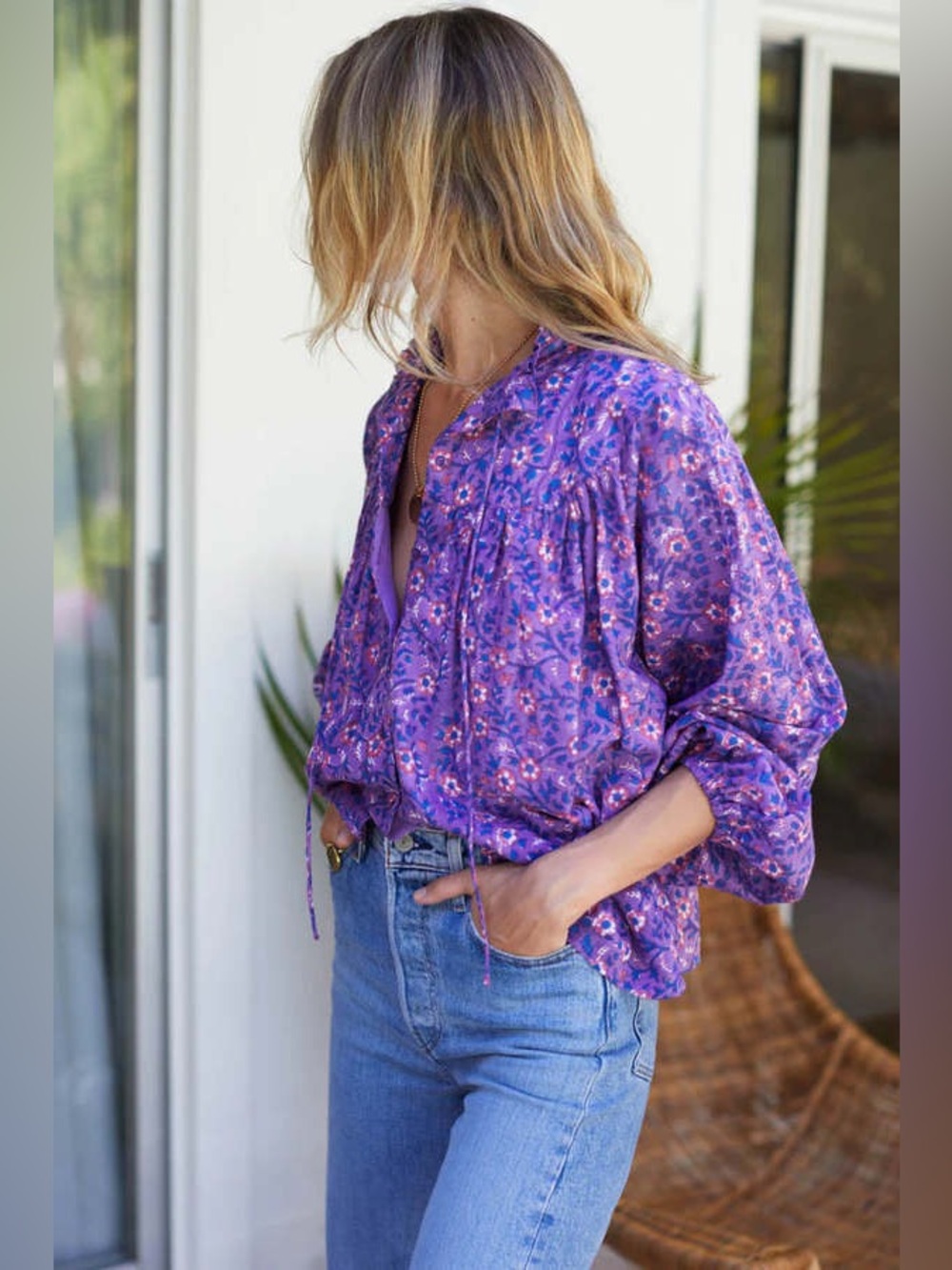 Tuckernuck Emerson Fry India Wildflower Organic Emmaline Blouse block print